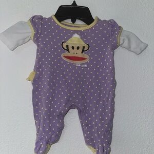 Small Paul by Paul Frank Girls NB Purple Yellow Monkey Heart Coverall Snap